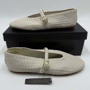 NWT House of Harlow 1960 Women's Bistro Woven Flats 7.5M Wheat Cream Gold Vegan